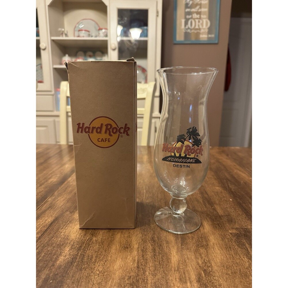 Hard Rock Cafe Destin Florida Hurricane Glass Original Box Closed Location Rare